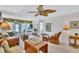 Cozy living room with comfortable seating, a ceiling fan, and access to an outdoor patio through sliding glass doors at 12300 Vonn Rd # 1102, Largo, FL 33774