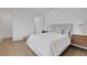 Bright bedroom featuring wood flooring, a plush bed, and minimalist decor for a serene retreat at 9608 Brave Buck Ave, Land O Lakes, FL 34638