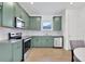 Spacious kitchen featuring stainless steel appliances, olive green cabinetry, and modern finishes at 9608 Brave Buck Ave, Land O Lakes, FL 34638