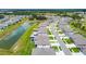 Overhead view of a residential community with houses lining the pond at 11728 June Briar Loop, San Antonio, FL 33576