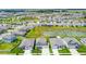 Wide aerial view of a well-planned community featuring modern homes and picturesque ponds at 11728 June Briar Loop, San Antonio, FL 33576