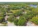 An aerial view of a neighborhood featuring trees, lush landscaping, a lake, and community amenities at 17904 Singing Wood Pl, Lutz, FL 33548