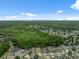 Expansive aerial view of the neighborhood with mature trees and pond, capturing community charm on a bright day at 12534 Chenwood Ave, Hudson, FL 34669