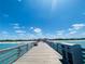 Expansive view from the pier showing the beach, ocean, and clear blue sky at 401 Sunset Dr, Venice, FL 34285