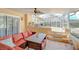 Inviting screened patio with comfortable seating, ceiling fan, and seamless access to the outdoor space, perfect for relaxation at 16601 W Course Dr, Tampa, FL 33624