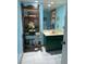 Unique bathroom with decorative mirror, blue walls, and vanity with storage at 1612 Pocatello St, Sarasota, FL 34231