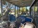 Enclosed porch with a ceiling fan and stylish patio furniture offering outdoor relaxation and entertainment at 1612 Pocatello St, Sarasota, FL 34231
