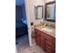 Bathroom with a sink and view of the adjacent bedroom at 9481 Highland Oak Dr # 715, Tampa, FL 33647