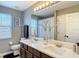 Modern bathroom featuring a double sink vanity, a large mirror, and stylish decor that creates a luxurious feel at 18441 New London Ave, Land O Lakes, FL 34638