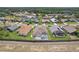 Aerial shot highlights a home's screened pool and backyard space within a tranquil residential community at 6335 Cardinal Crest Dr, New Port Richey, FL 34655