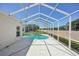 Screened-in pool and spa with a bright white patio area, creating a relaxing outdoor living space at 6335 Cardinal Crest Dr, New Port Richey, FL 34655