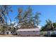 Exterior showcases modern architecture with an eye-catching roof and well-maintained landscaping, nestled beneath a mature tree at 18101 Boy Scout Rd, Odessa, FL 33556