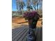 Inviting front porch with vibrant flowers overlooking a serene lakeside setting at 18101 Boy Scout Rd, Odessa, FL 33556
