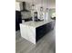 Contemporary kitchen featuring quartz countertops, stylish pendant lighting, and sleek black cabinetry accents at 2518 Sunset Ln, Lutz, FL 33559