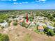 Aerial view showcases the home's location within a leafy neighborhood with mature trees at 1052 Archway Dr, Spring Hill, FL 34608