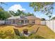 Relaxing backyard with chairs, fire pit, and a screened-in pool area perfect for outdoor entertaining at 23338 Duchess Ave, Port Charlotte, FL 33954