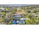 Aerial view of house, pool, lake, and neighborhood at 8613 Beth Ct, Odessa, FL 33556