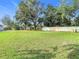 Large grassy backyard with mature trees and a privacy fence at 8613 Beth Ct, Odessa, FL 33556