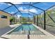 Well-maintained pool enclosed by screening, surrounded by palm trees providing shade and privacy at 7048 White Willow Ct, Sarasota, FL 34243