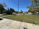 Wide front yard with mature trees, well-maintained lawn, sidewalk, and chainlink fence at 12309 Cambridge Ave, Tampa, FL 33624