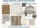 Selection of designer home finishes, including cabinet, countertop, flooring, paint, tile, and exterior colors at 2432 White Ladyfish Rd, Wimauma, FL 33598