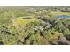 A high-angle view of a property with a pond, surrounded by mature trees and lush greenery at 4142 El Shaddiai Sq, Plant City, FL 33565