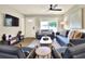 Comfortable living room featuring two sofas, a ceiling fan, and a mounted TV at 13032 Cumberland Dr, Largo, FL 33773