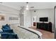 This bedroom offers neutral walls, high ceilings and carpeted floors for comfortable living at 6007 Hammock Hill Ave, Lithia, FL 33547