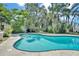 Backyard view of inground kidney-shaped pool with surrounding lush greenery and landscaping at 114 Windy Pl, Brandon, FL 33511