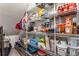 Organized pantry with wire shelving stocked with food items and storage containers at 10642 Lake Montauk Dr, Riverview, FL 33578