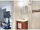 Charming bathroom vanity, tiled shower, and updated fixtures at 10804 N Leo St, Tampa, FL 33612