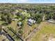 Overhead view of a private property featuring a pool area, a detached outbuilding and generous yard space at 9912 Pine Leaf Ln, Dade City, FL 33525