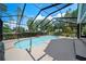 Screen enclosed pool with a sun-drenched patio and mature landscaping at 9912 Pine Leaf Ln, Dade City, FL 33525