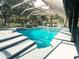 Gorgeous screened-in pool with tiled steps, poolside furniture, and a clear view of the yard at 7608 Franklin Rd, Plant City, FL 33565
