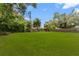 A well-maintained backyard with healthy green grass and mature trees around the wooden fence at 1018 Briarwood Ave, Tampa, FL 33613