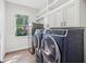 Laundry room with modern appliances, overhead cabinets and window providing natural light at 5903 Cachette De Riviera Ct, New Port Richey, FL 34655