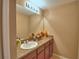Bathroom featuring a sink, vanity with storage, and decorative touches like candles and flowers at 2721 Walden Woods Dr, Plant City, FL 33566