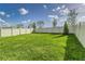 Expansive backyard featuring lush green grass, a privacy fence, and some small landscaping at 4035 Radiant Mountain Dr, Plant City, FL 33565