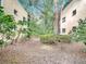 Exterior shot of courtyard featuring lush greenery and mature trees between two buildings at 11704 Raintree Village Blvd # B, Temple Terrace, FL 33617