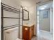 Bathroom features a sink with wood vanity and mirror with shelving in background at 4022 Tumble Wood Trl # 101, Tampa, FL 33613