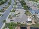 Aerial view of houses with landscaping, screened-in pools, and well-maintained yards in neighborhood at 2024 E Del Webb Blvd, Sun City Center, FL 33573