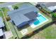 An aerial view of the property showcases a private pool, a covered patio, and a fenced yard at 2306 33Rd W St, Bradenton, FL 34205