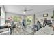 Sunlit office with desk and chair, with sliding glass door to the backyard at 4818 Huron St, Zephyrhills, FL 33541