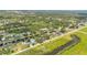 Overhead shot of a community featuring canal-front properties, swimming pool and green spaces at 9934 Peninsular Dr, Gibsonton, FL 33534