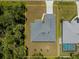 Overhead view of a single-Gathering home with a large backyard and surrounding trees at 3157 Bay City Ter, North Port, FL 34286