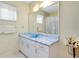 Bathroom with a vanity, large mirror and blue sink at 472 Circlewood Dr # L9, Venice, FL 34293