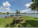 Picnic area by the lake with lush grass, benches, and a wooden table at 109 Lakeview Dr, North Port, FL 34287