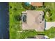 Birds eye view shows a home with a screened-in pool and beautiful landscaping at 233 Fairway Rd, Rotonda West, FL 33947