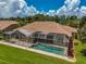 Aerial view showcasing a home with a pool and screened lanai at 4376 Corso Venetia Blvd, Venice, FL 34293