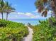 Private beach access path through lush tropical landscaping at 1040 Gulf Winds Way, Nokomis, FL 34275